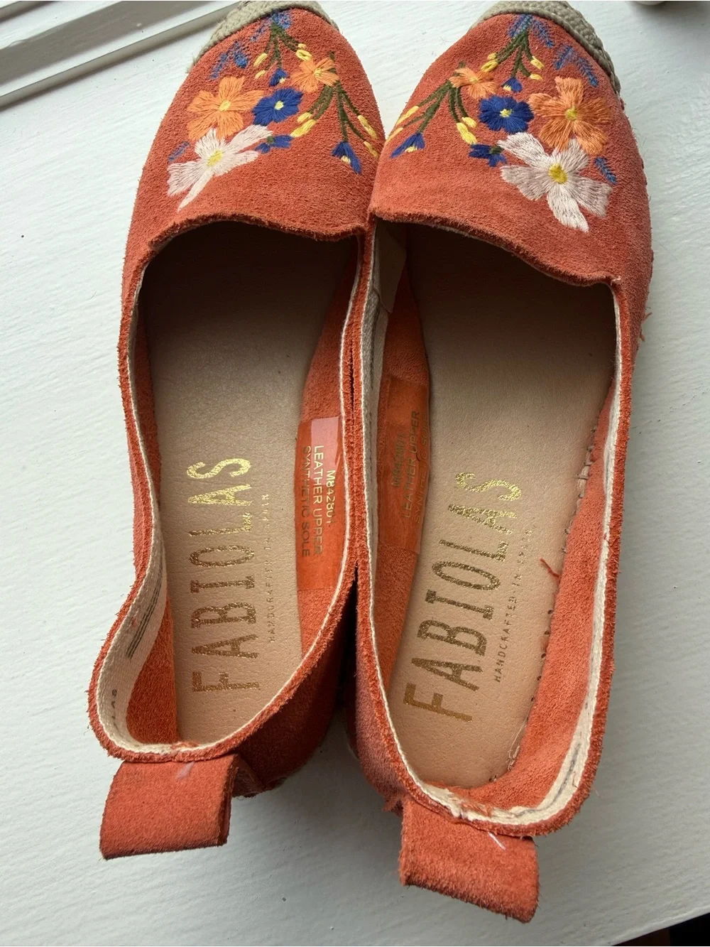 Light Red Floral Embroidered Slip-On Espadrilles